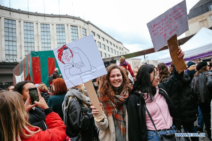 BELGIUM-BRUSSELS-WOMEN-STRIKE