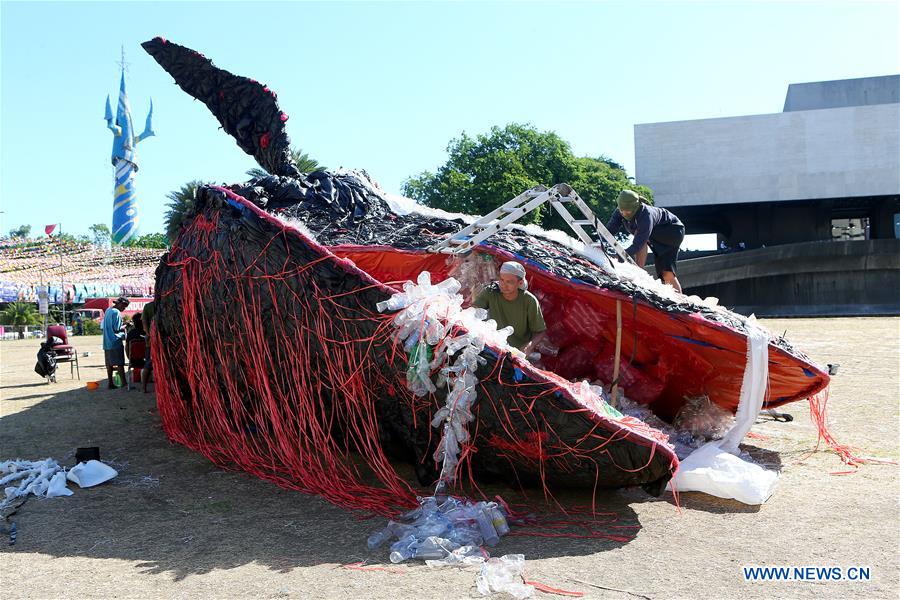 PHILIPPINES-PASAY CITY-WHALE-GARBAGE-ART INSTALLATION