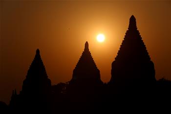 Hot air balloons seen on ancient city of Bagan, Myanmar